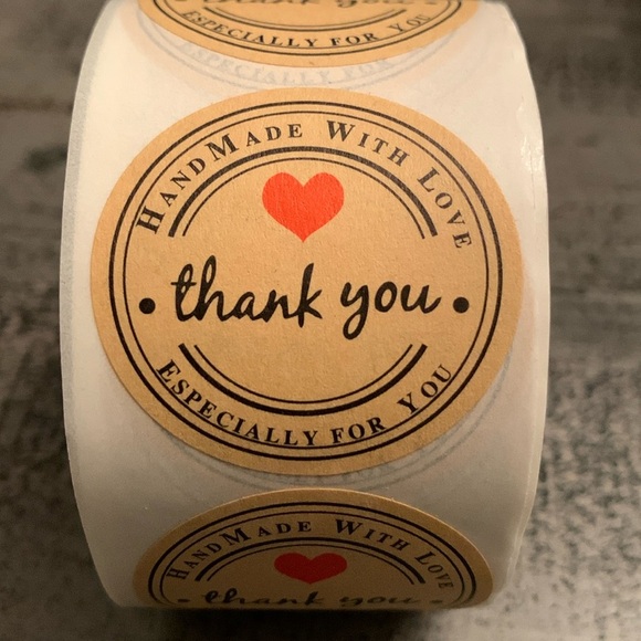 Homemade w Love Thank You Stickers Label, 500 Round 1.5”x1.5” Kraft color NWT - Picture 1 of 4
